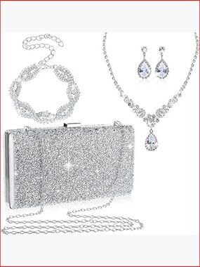 Rhinestone Evening Clutch Bag with Jewelry Set